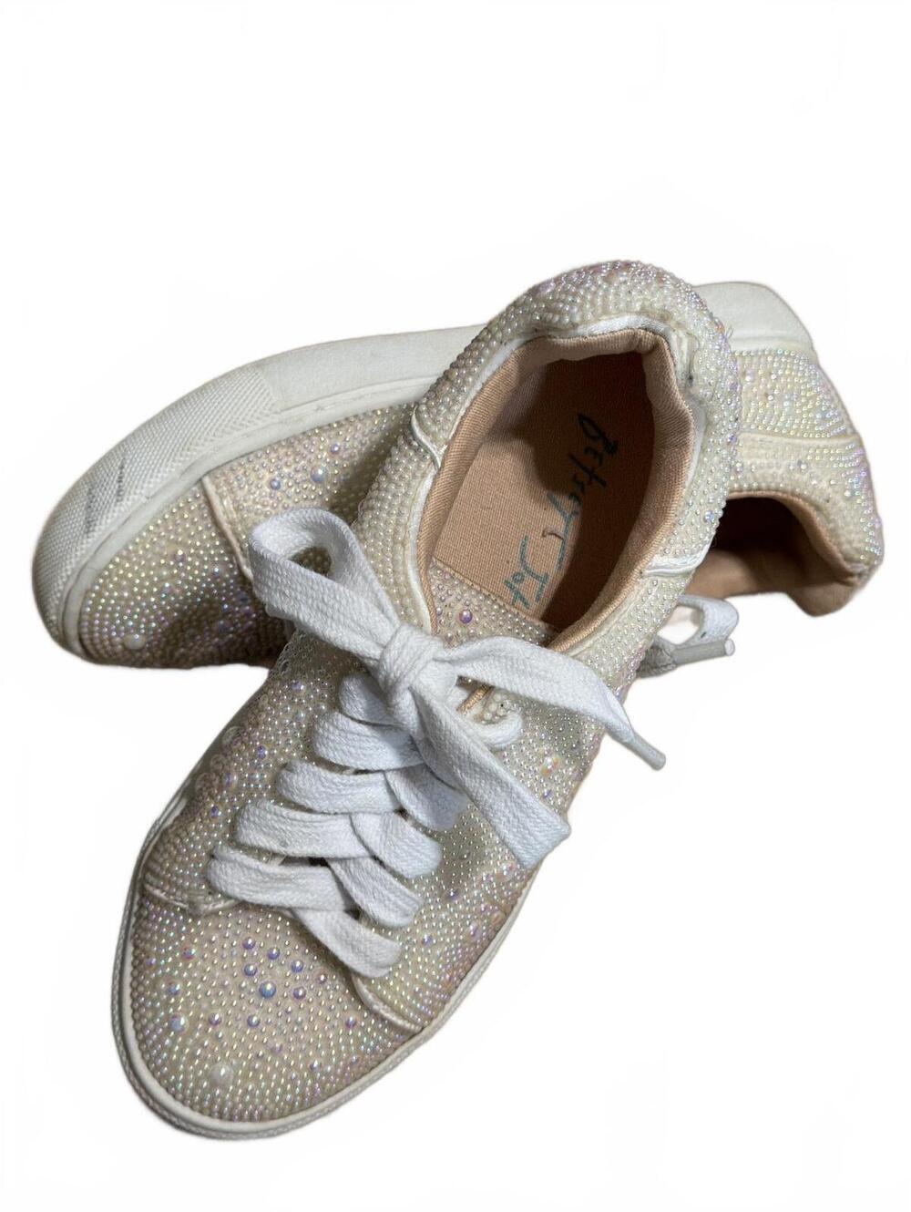 Betsey Johnson Pearl Embellished Ivory White Sneakers Kids Size 13